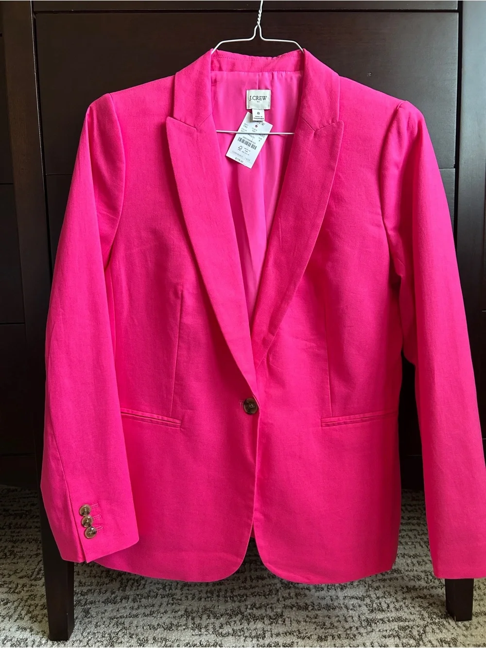J. Crew NWT Parke Blazer Linen Cotton Bright Pink Flat Pocket Jacket 8